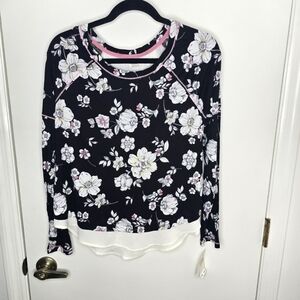 Layla Floral Black and White Women's Pajamas Two Piece NWT Size Medium